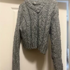 H&M Gray V-Neck Cable Knit Sweater